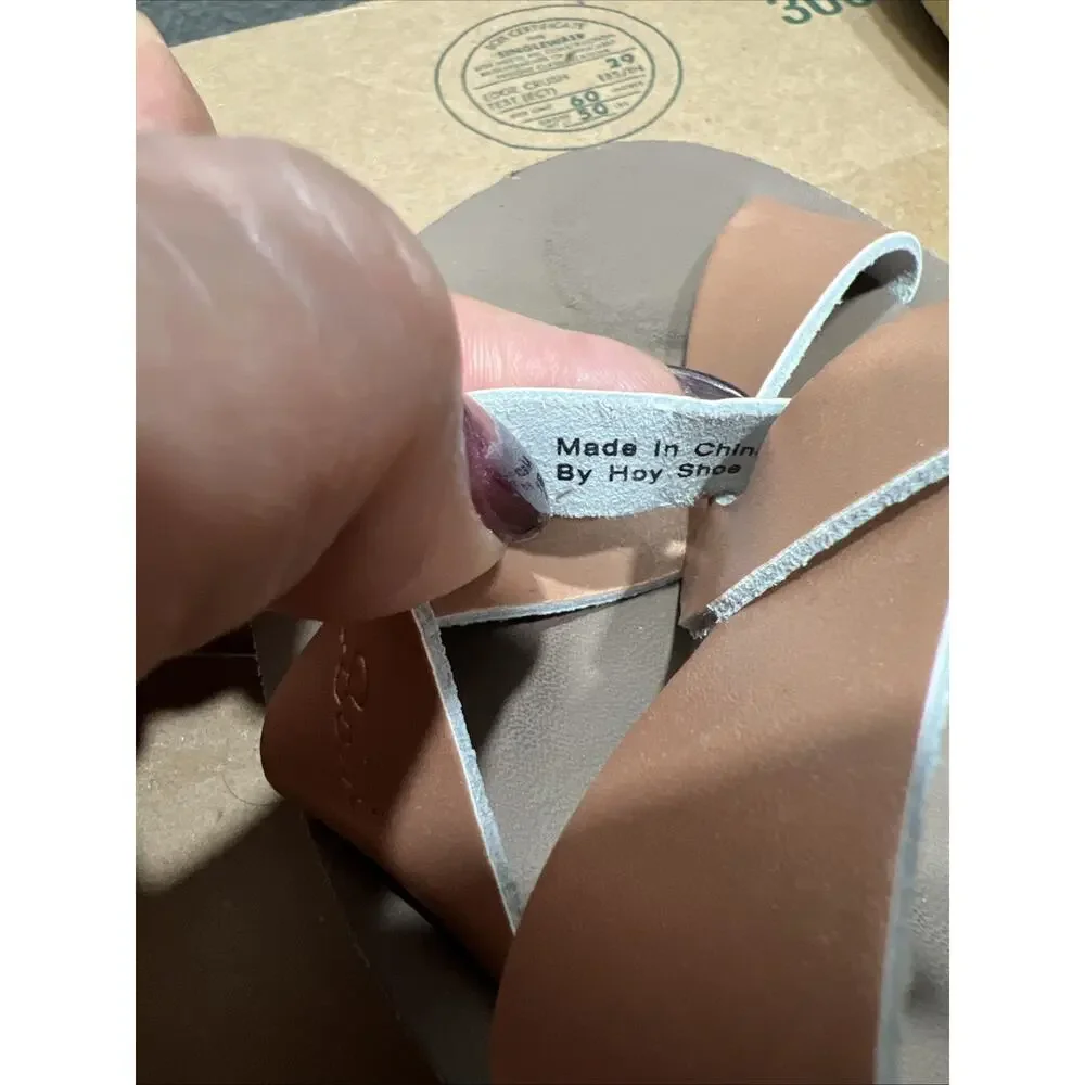 Sun San Swimmer Saltwater Youth Girls Sandals Size 5 Bronze Leather Strap